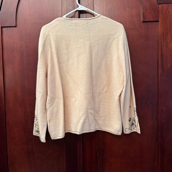 Jones New York Boiled Wool Blush Pink Cardigan Blk Buttons Blk Clear Beads Sz XL - Picture 6 of 15